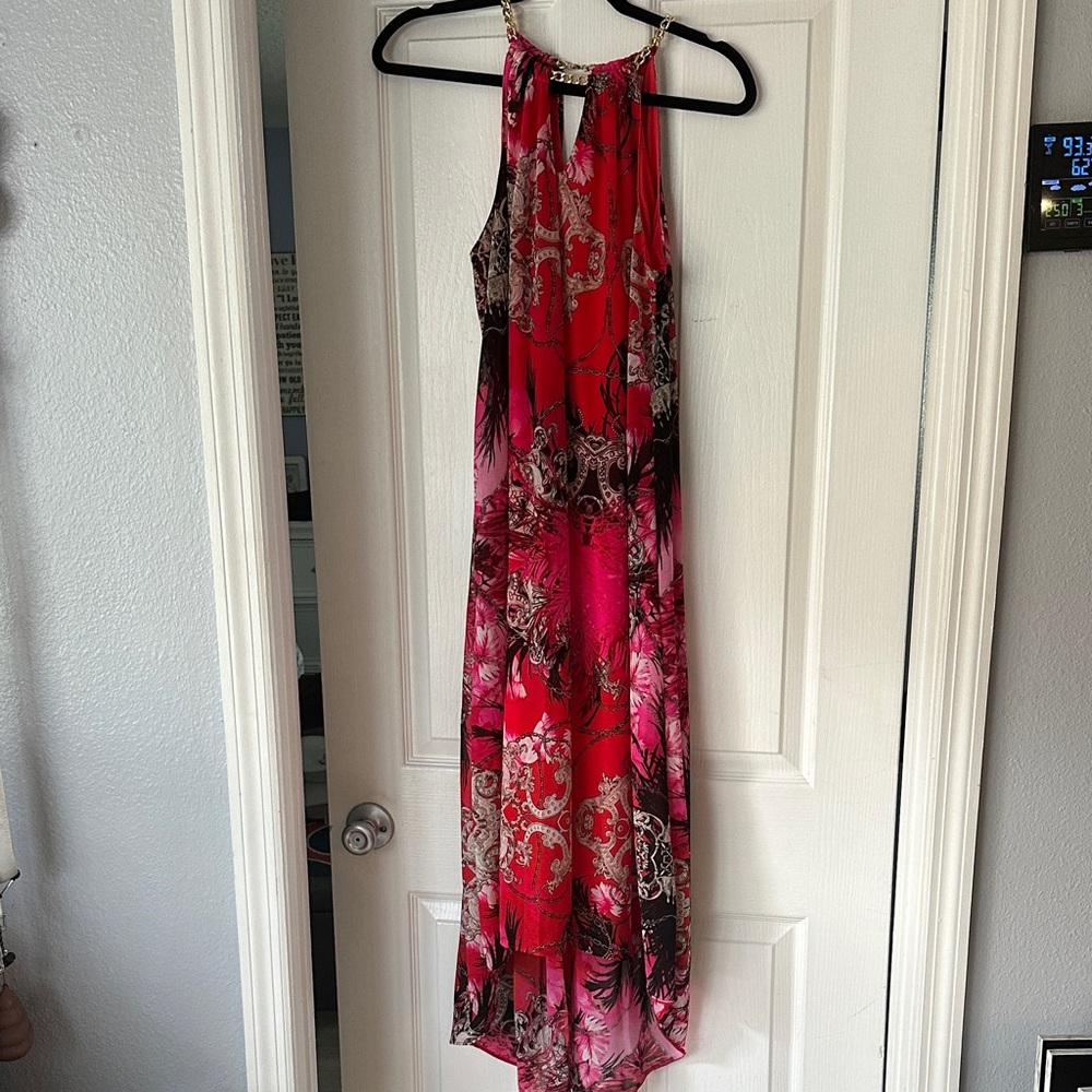 Jennifer Lopez Pink and Black Floral High Low Dress